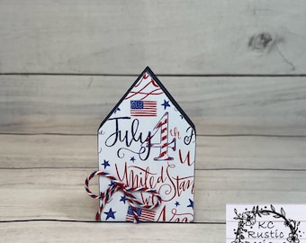 Patriotic mini wood house/ tiered tray decor/ wood decor/ 4th of July decor/