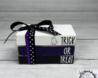 Halloween mini wood book stack|Halloween decor|  tier tray decor|trick or treat|Halloween tier tray|Mantle decor|Farmhouse Halloween shelf