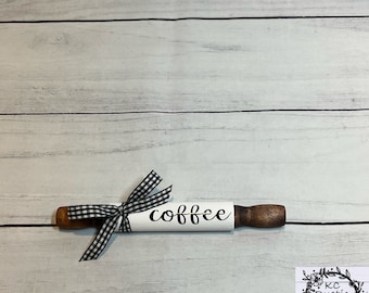 Coffee mini wood rolling pin/ tiered tray decor/ coffee bar/ farmhouse decor