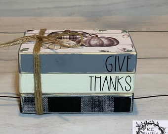 Fall mini wood book stack/Thanksgiving wood book stack/tiered tray decor/ wood books