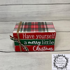 Christmas mini wood book stack/ Have yourself a merry little Christmas/ wood books/ tiered tray decor/ holiday tier tray/ Christmas decor/