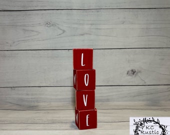 Valentine love wood blocks/ tiered tray decor/ wood decor/ Valentine decor/ farmhouse/ mantle decor/ Holiday decor