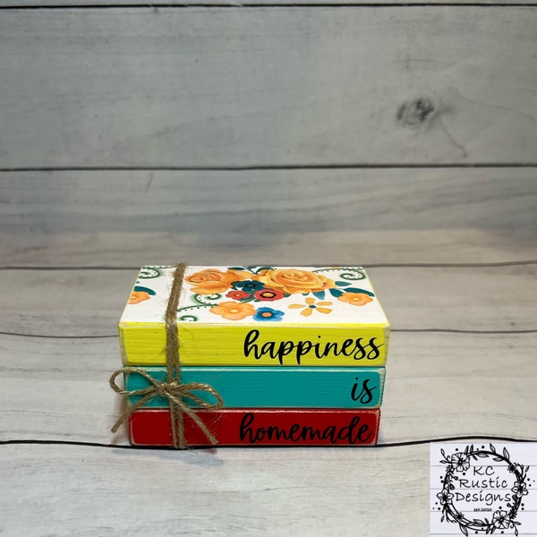 Spring mini wood book stack/ Pioneer woman inspired/ home decor/ wood books/ tiered tray decor/ shelf decor/ gift idea