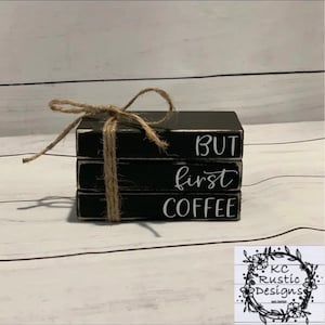 Coffee mini wood book stack/ tiered tray decor/ coffee bar/ farmhouse/ wood books/ book bundle