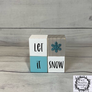 Let it snow wood blocks/ tiered tray decor/wood decor/Christmas decor/farmhouse/mantle decor/ Holiday decor/Christmas tier tray/winter tier