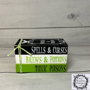 Halloween wood book stack/Halloween decor/ tier tray decor/ book bundle/ spells and curses/ wood book