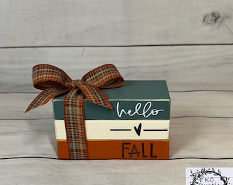 Fall mini wood book stack/ tier tray decor/ fall wood book stack/ Thanksgiving decor/ farmhouse/ wood books/ book bundle/ fall decor