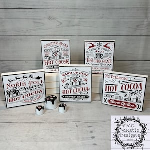 Hot Cocoa/hot cocoa sign/Christmas wood sign/tiered tray decor/farmhouse/faux marshmallows/hot cocoa tier tray/shelf sitter