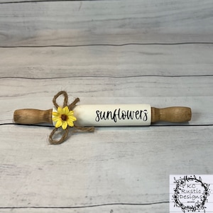 Sunflowers mini wood rolling pin/ sunflowers/ tiered tray decor/ spring decor/ summer decor/ wood decor/fall decor/sunflower decor