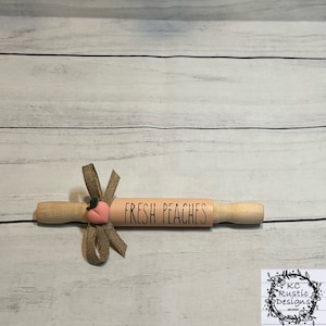 Peaches mini wood rolling pin/ tiered tray decor/ fruit decor/ summer decor