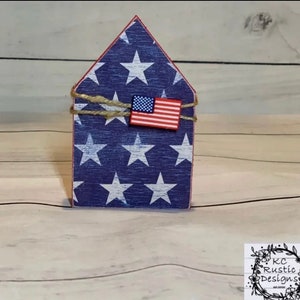 Patriotic mini wood house/ tiered tray decor/ wood decor/ 4th of July decor/