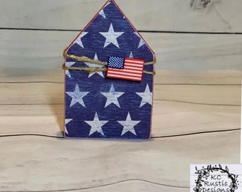 Patriotic mini wood house/ tiered tray decor/ wood decor/ 4th of July decor/