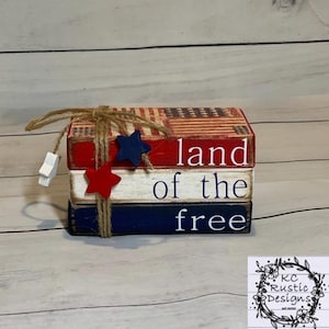 Land of the free mini wood book stack/patriotic decor/ tier tray decor/4th of July decor/wood books/book bundle/memorial day/