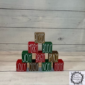 Mini Christmas wood cubes/ tier tray decor/ Christmas decor/ wood blocks/ Christmas tier tray/ Christmas wood blocks/ tier tray filler/