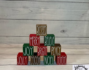 Mini Christmas wood cubes/ tier tray decor/ Christmas decor/ wood blocks/ Christmas tier tray/ Christmas wood blocks/ tier tray filler/