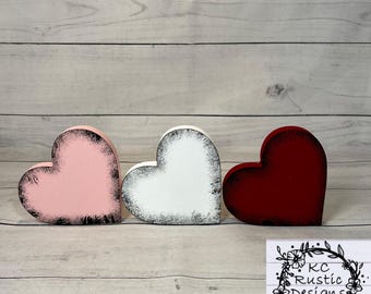 Valentine wood hearts/ Valentine wood decor/ tiered tray decor/ farmhouse/ mantle decor/ holiday decor/ buffet decor/ wooden hearts
