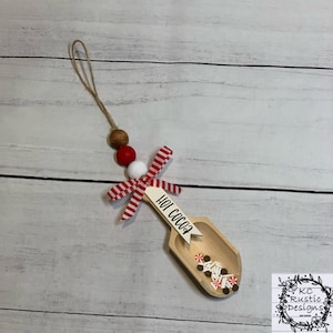 Hot Cocoa wood beaded scoop/ Christmas decor/ tiered tray decor/ Farmhouse