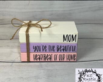 Mother’s Day mini wood book stack/ tiered tray decor/ Mother’s Day tier tray/Mother’s Day Gift/ wood books/book bundle