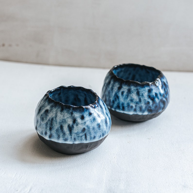 Breakfast pot bowl, blue glaze, Merenok ceramics, handmade image 2