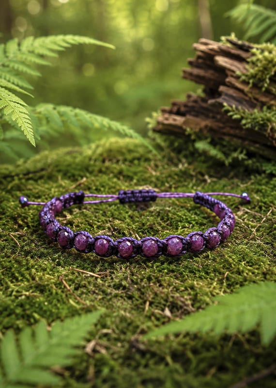 Rubin Armband | Makramee Edelsteinarmband mit facettierten 4 mm Perlen | handgefertigter Schmuck | verstellbar | Geschenkidee | Stärke/Mut