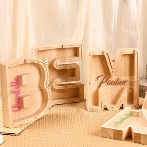 Custom Wooden Letter Money Box, Personalize Initial Money Box with Name, Children's Money Box, First Birthday Gift, Kids Money Bank