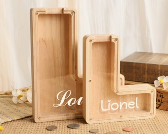 Lettres en bois personnalisées tirelire, tirelire en bois pour garçons ou filles, pièce initiale, tirelire de l'alphabet, cadeau d'anniversaire pour enfants