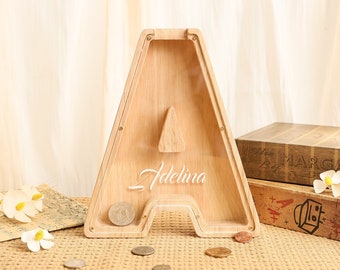 Custom Wooden Letter Piggy Bank, Personalized Piggy Bank with Name, Piggy Bank for Boys/Girls, Nursery Decor, Children&#39;s Birthday Gifts