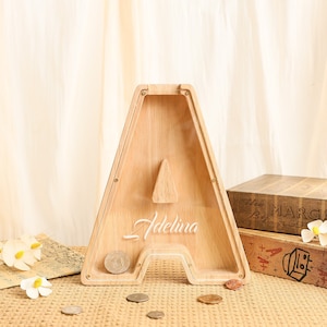 Custom Wooden Letter Piggy Bank, Personalized Piggy Bank with Name, Piggy Bank for Boys/Girls, Nursery Decor, Children's Birthday Gifts