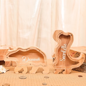 Hucha con nombre grabado personalizado, hucha de madera personalizada para niños, hucha con letras del alfabeto de madera, regalo para baby shower, regalo para niños