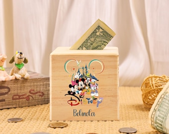 Personalized Disney Piggy Bank, Custom Wooden Coin Bank, Kids Birthday Gift