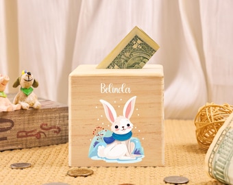 Custom Wooden Piggy Bank: Animal Design, Personalized Gift for Kids