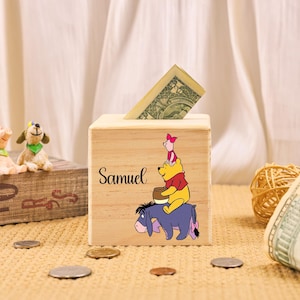 Hucha de madera de Winnie the Pooh, hucha personalizada de Disney, linda hucha, hucha de dibujos animados personalizada, regalo para niño, regalo para bebé