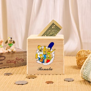 Personalized Name Piggy Bank, Custom Animated Film Coin Bank, Wooden Piggy Money Box, Money Box, Gift For Child, Baby Boy Gift, Baby Gift