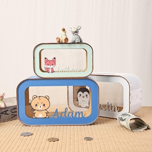 Tirelire animal personnalisée, tirelire en bois avec nom personnalisé, cadeau idéal pour les enfants, cadeau de baby shower/anniversaire pour tout-petits