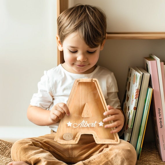 Personalized Wooden Letter Piggy Bank, Custom Initial Coin Bank
