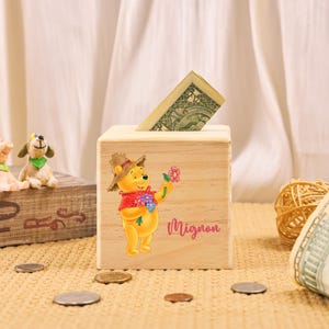 Alcancía de Winnie the Pooh, alcancía personalizada de Disney para niña, regalos de cumpleaños para niños, alcancía personalizada, caja de dinero con nombre