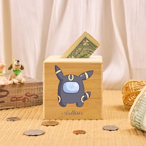 Personalized Name Money Box, Wooden Money Box, Grey Cute Money Box with Name, Money Box Child, Gift for Kid, Piggy Bank Children