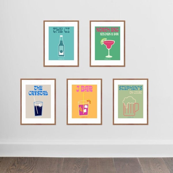 Set of 5 | Digital Download | Athens, Ohio University Bar Print Decor