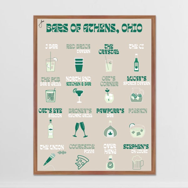 Athens, Ohio University "Bars of Athens" Print - Green/Beige