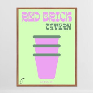 Athens, Ohio Bar Prints | Red Brick Tavern | Pink + Green Collection