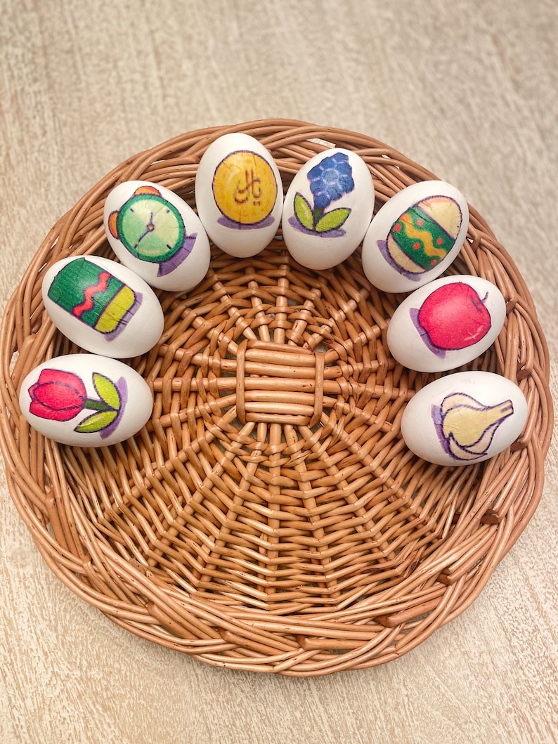 Handmade Farsi Calligraphy Wooden Eggs Set of 4 Norooz Norwruz 1403, Haftseen Haftsin, Persian New Year image 2