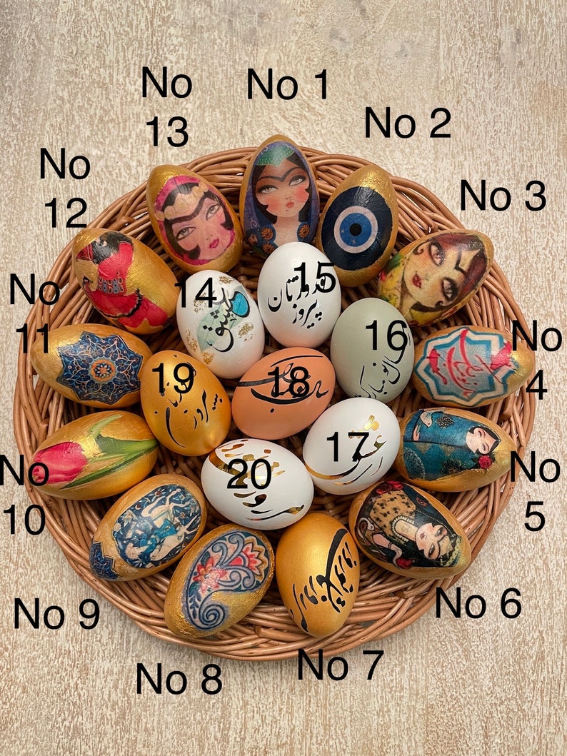 Handmade Farsi Calligraphy Wooden Eggs Set of 4 Norooz Norwruz 1403, Haftseen Haftsin, Persian New Year image 4