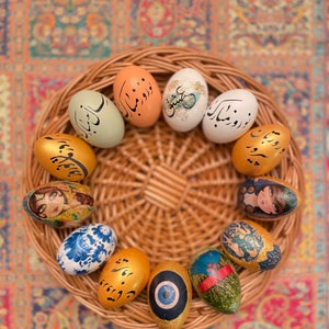 Handmade Farsi Calligraphy Wooden Eggs Set of 4 Norooz Norwruz 1403, Haftseen Haftsin, Persian New Year image 3