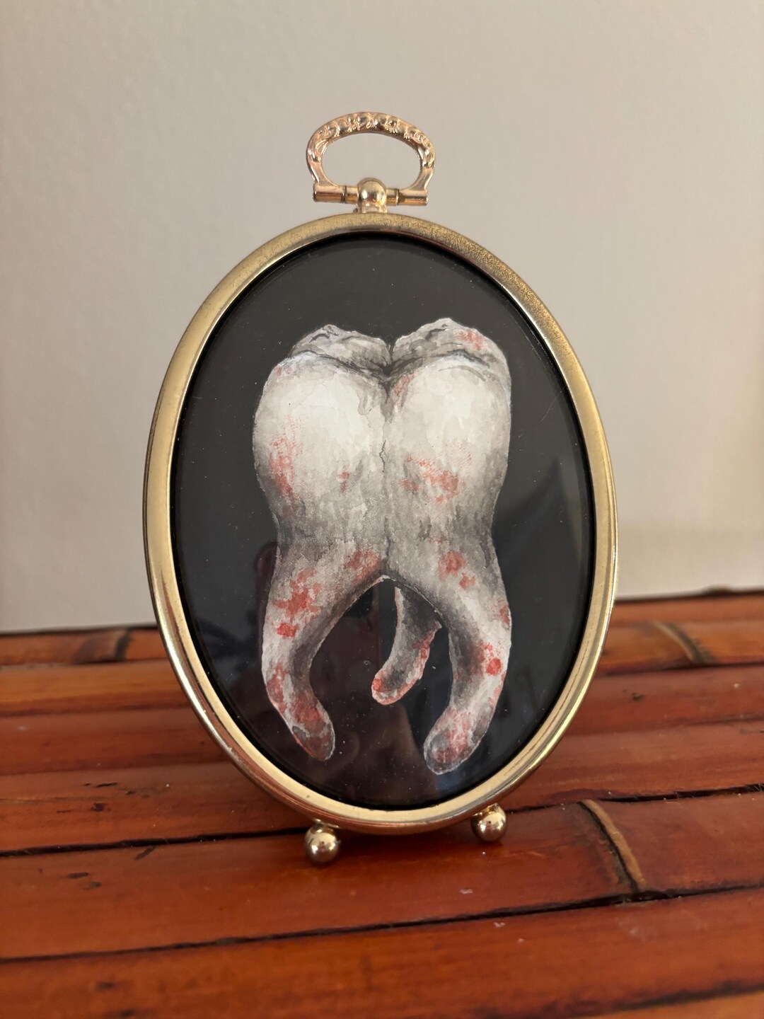 Rotten Tooth Watercolor Painting: Vintage Brass Oval Frame, Oddities ...