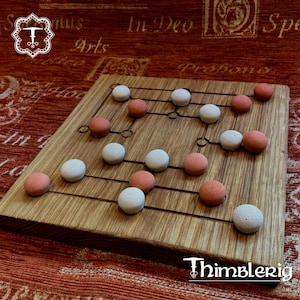Six  and Nine Mens morris double sided oak board