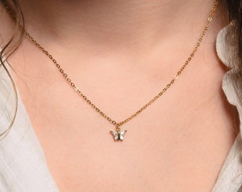 Golden stainless steel chain with butterfly pendant