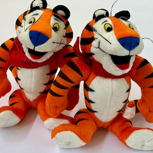 Vintage 1997 Kelloggs Frosted Flakes Cereal Tony The Tiger 8in Plush Stuffed Toy with Original Bag (2ea Sold Separately)