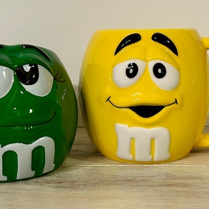 Vintage Selection of M&ms Candy 3D Green and Yellow Ceramic Coffee