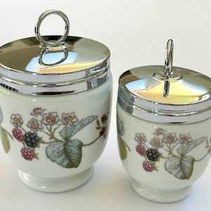Vintage Royal Worcester Porcelain Egg Coddler with Chrome Lid Blackberries Pattern Made in England (Double and Single Each Sold Separately)
