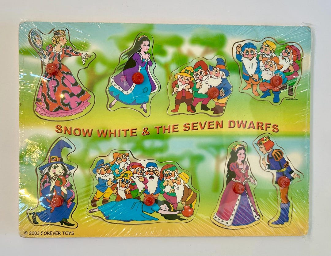 Vintage Snow White & the Seven Dwarfs 8-piece Wooden Peg Puzzle by ...